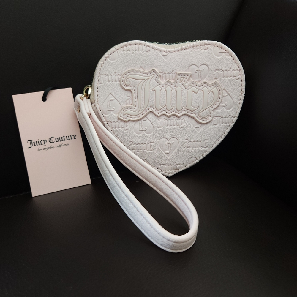 NWT Juicy Couture Powder Blush Pink Heart Wristlet - Picture 6 of 9